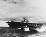 USS Hornet arriving at Pearl Harbor after the Doolittle Raid, escorted by PT-28 and PT-29, US Territory of Hawaii, 30 Apr 1942