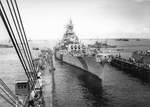 USS Iowa entering floating drydock ABSD-2 for temporary repairs, Seeadler Harbor, Manus, Admiralty Islands, 28 Dec 1944, photo 1 of 3