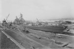 Battleship Iowa being inclined at the drydock of Military Ocean Terminal at Bayonne, New Jersey, United States, 28 Mar 1943