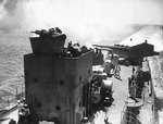 View looking aft on Königsberg from the port side searchlight platform while the ship was underway, circa 1930