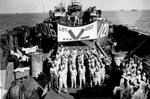 African-American members of the US Army Air Forces 1909th Engineers Aviation Battalion aboard LST-683, 15 Aug 1945