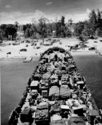 United States Coast Guard-manned LST beaching at Cape Gloucester, New Britain, Bismarck Islands, Dec 1943