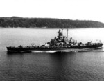 Battleship Massachusetts underway at 15 knots off Point Wilson, Washington, United States, 11 Jul 1944