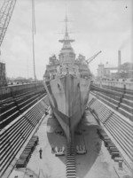 HMS Mauritius in drydock, date unknown