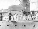 Charles Lindbergh prepared to disembark from Memphis at the Washington Navy Yard, Washington DC, United States upon his return from Europe after his pioneering trans-Atlantic flight, 11 Jun 1927