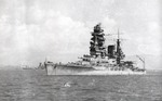 Musashi, Yamato, a cruiser, and Nagato at Brunei, Borneo, 21 Oct 1944