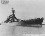 Starboard bow view of USS North Carolina, Pearl Harbor Navy Yard, US Territory of Hawaii, 16 Nov 1942