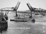 Museum ship Oregon (right side of photo) near the Broadway Bridge in Portland, Oregon, United States, 1929