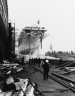 Launch of Princeton at the New York Shipbuilding Corporation shipyard, Camden, New Jersey, United States, 18 Oct 1942