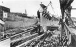 Launching of German cruiser Prinz Eugen, slip VIII of Germaniawerft yard, Kiel, Germany, 22 Aug 1938, photo 1 of 3