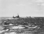 USS Quincy (foreground) and USS Tuscaloosa (background) preparing to enter the Strait of Magellan from the Atlantic Ocean, 14 May 1939