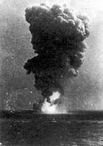 Explosion aboard Roma, Strait of Bonifacio between the Mediterranean Sea and the Tyrrhenian Sea, 9 Sep 1943, photo 1 of 2