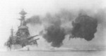 HMS Royal Sovereign firing her guns during an exercise, 1917-1918