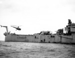 HO3S-1 helicopter landing on USS Saint Paul off Wonsan, Kangwon Province, Korea, 17 Apr 1951