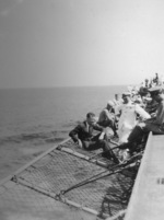 Charles Lindbergh with officers and men of USS Saratoga, 8 Feb 1929