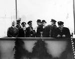 Adolf Hitler (left of photograph), Werner von Blomberg (looking away), and Erich Raeder (fourth from left) at Scharnhorst