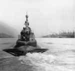 Stern view of USS Segundo departing Mare Island Naval Shipyard, California, United States, 24 Apr 1946