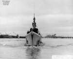 Bow view of USS Segundo departing Mare Island Naval Shipyard, California, United States, 24 Apr 1946