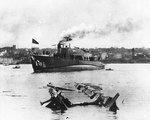 Shark immediately after launching at the Electric Boat Company shipyard, Groton, Connecticut, United States, 21 May 1935