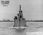 Bow view of USS Sunfish off Mare Island Navy Yard, Vallejo, California, United States, 18 Jul 1945