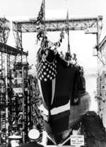 Launching ceremony of submarine Tunny, Mare Island Naval Shipyard, Vallejo, California, United States, 30 Jun 1942