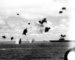 Two B5N Type 97 torpedo bombers flew by carrier Yorktown and destroyer Morris, 4 Jun 1942, photo 2 of 2