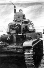 Belgian tank commander signaling from the turret of his A.C.G.1 cavalry tank, Belgium, circa 1938-1940