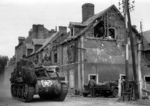 American M7 self-propelled howizer vehicle in Carentan, France, Jun 1944