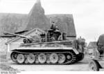 Tiger I heavy tank of the German 1st SS Division Leibstandarte SS Adolf Hitler and Schwimmwagen vehicle in Morgny, France, 7 Jun 1944, photo 3 of 3