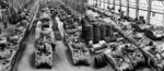 Men working on M4 tanks at the Detroit Arsenal Tank Plant, Warren, Michigan, United States, Jun 1944