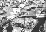 Type 3 Chi-Nu, Type 97 Chi-Ha, Type 1 Chi-He, Type 3 Ho-Ni III, and other vehicles in a depot in Japan, circa 1946