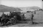 German Army 8.8 cm FlaK 36 gun being mounted onto its carriage, southern France, 1942, photo 3 of 3