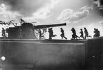 British 9.2-inch coastal artillery gun crew in exercise, Culver Point Battery, Isle of Wight, England, United Kingdom, 24 Aug 1940