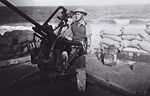 R. K. Bryant of 8 Battery, Australian 2/rd Light Anti-Aircraft Regiment manning an Italian-made Breda Model 35 anti-aircraft gun, Derna, Libya, Mar 1941