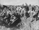 Troops of the Australian 1st Division Pioneers digging out a 4.5in howitzer near Hannebeek, Belgium, 4 Oct 1917