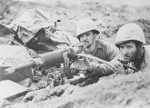 US Marines operating a captured Japanese Type 92 machine gun, Iwo Jima, Japan, Feb 1945