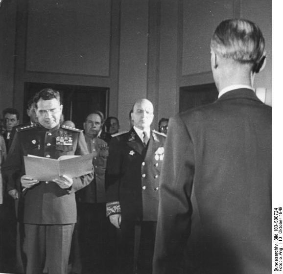 General Vasily Chuikov and Ambassador Vladmir Semyonov at the founding of East Germany, Berlin, 7 Oct 1949, photo 5 of 5