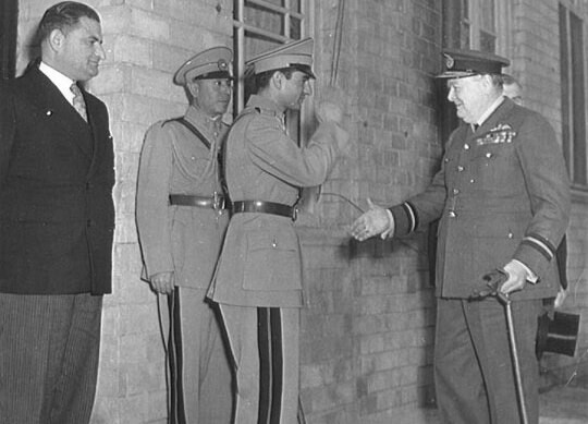 Mohammad-Reza Shah Pahlavi of Iran and Prime Minister Winston Churchill of the United Kingdom, Tehran, Iran, 30 Nov 1943