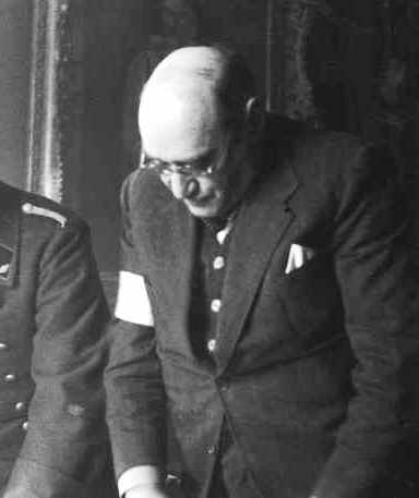 Adam Czerniaków in a meeting with a German official, Warsaw, Poland, 1939-1942