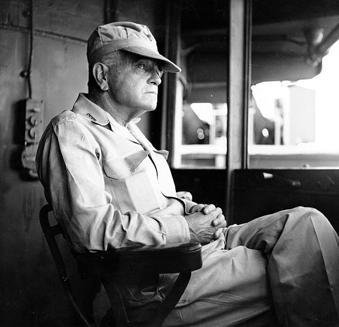 Halsey at the bridge of his flagship USS New Jersey, Dec 1944