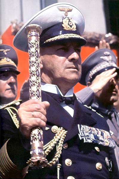 German Navy Grand Admiral Raeder holding his baton at a rally, Germany, circa 1940