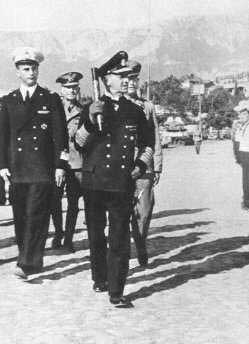 Raeder reviewing Italian Navy with Captain Francesco Mimbelli, Italy, 9 Sep 1942