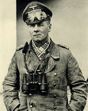 Erwin Rommel in North Africa with trench coat and field glasses, circa mid-1941