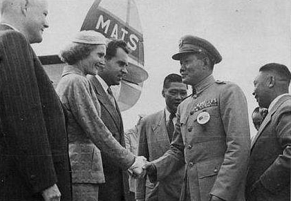 US Ambassador Carl Rankin, US Vice President Richard Nixon, ROC army chief General Sun Li-jen, and ROC secret police chief Chiang Ching-kuo in Taipei, Taiwan, Republic of China, 8-12 Nov 1953