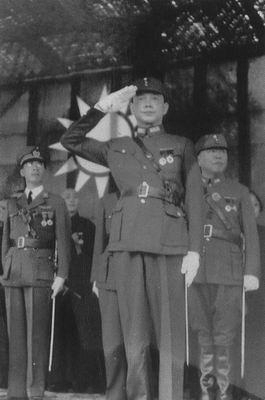 Wang Jingwei reviewing a parade at a training academy, China, 1940s