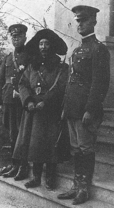 Warlord Zhang Zuolin with his son Zhang Xueliang and a western military officer, China, 1920s