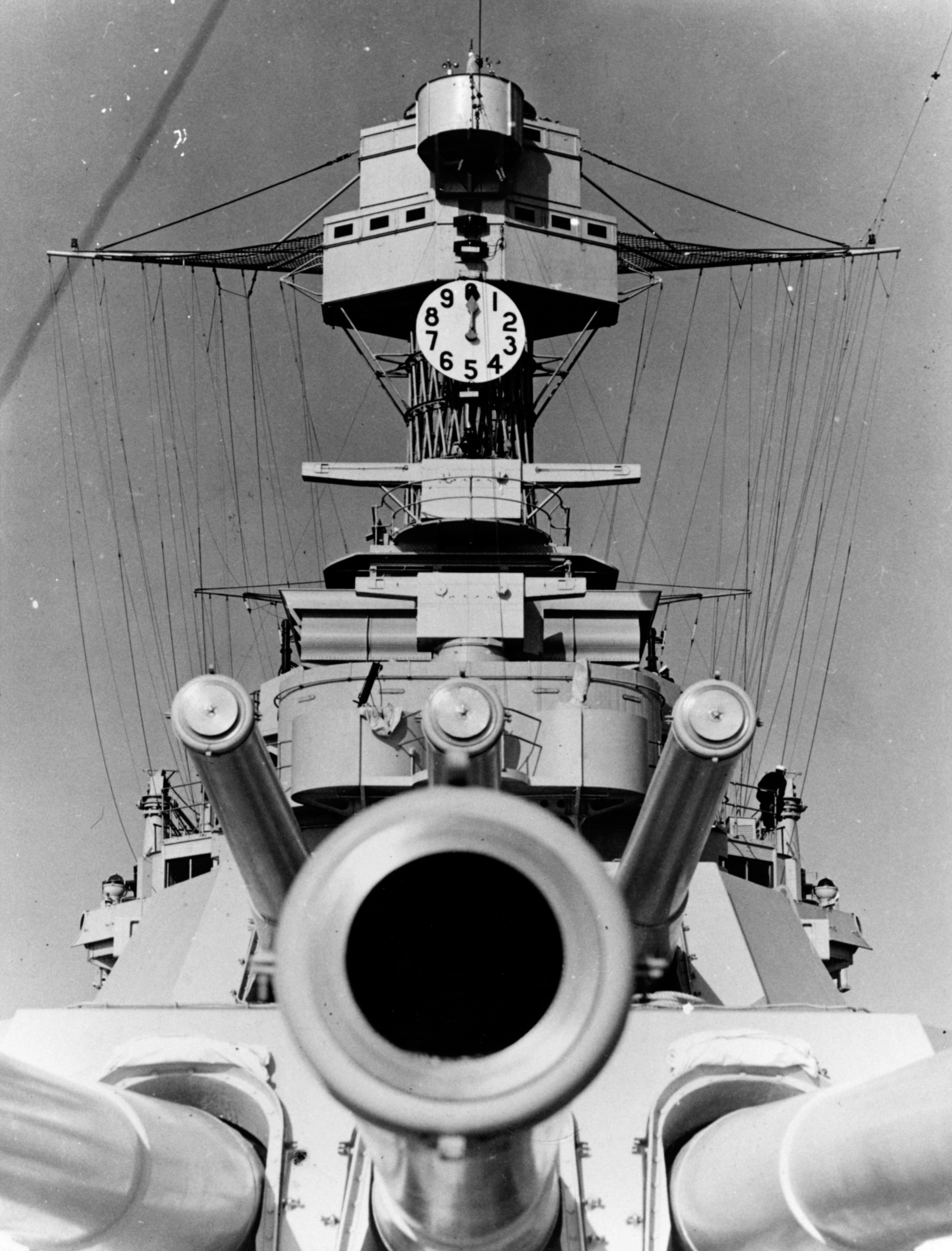 California's forward 14-inch guns and her superstructure, 1938