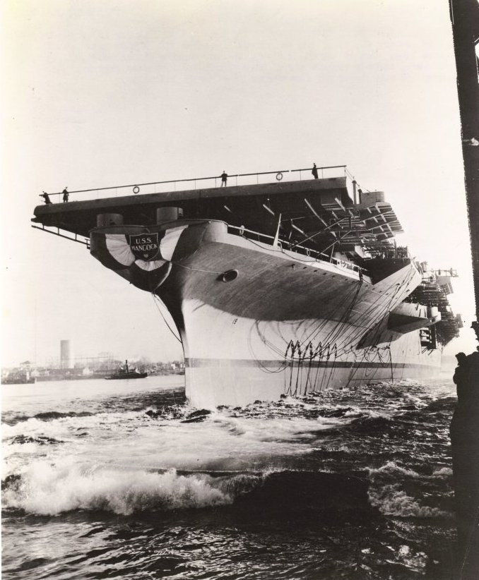 Launching of USS Hancock, Bethlehem Steel Company at Quincy, Massachusetts, United States, 24 Jan 1944