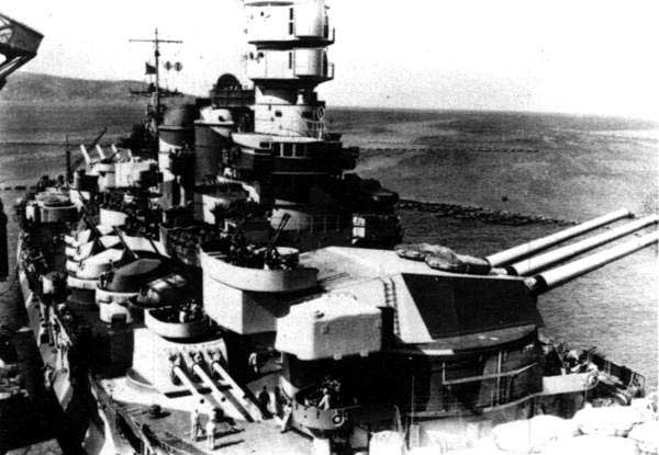 View of Roma's superstructure, Monfalcone, Italy, summer 1942, photo 1 of 2