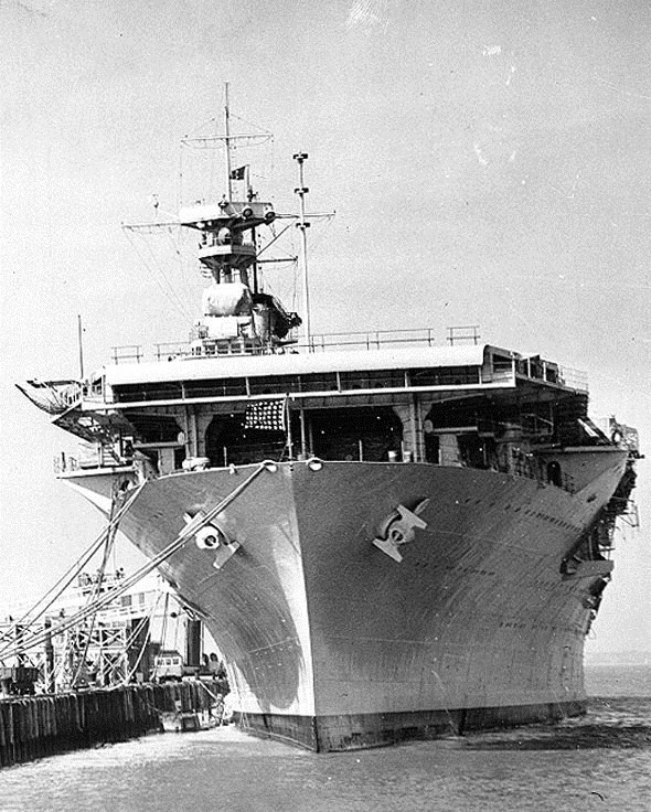 USS Yorktown at Naval Operating Base Norfolk, Virginia, United States, Oct 1937; note flag of Rear Admiral Charles Blakely